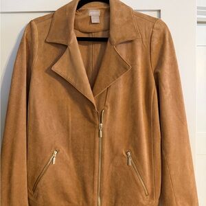 Chico's camel faux suede moto jacket